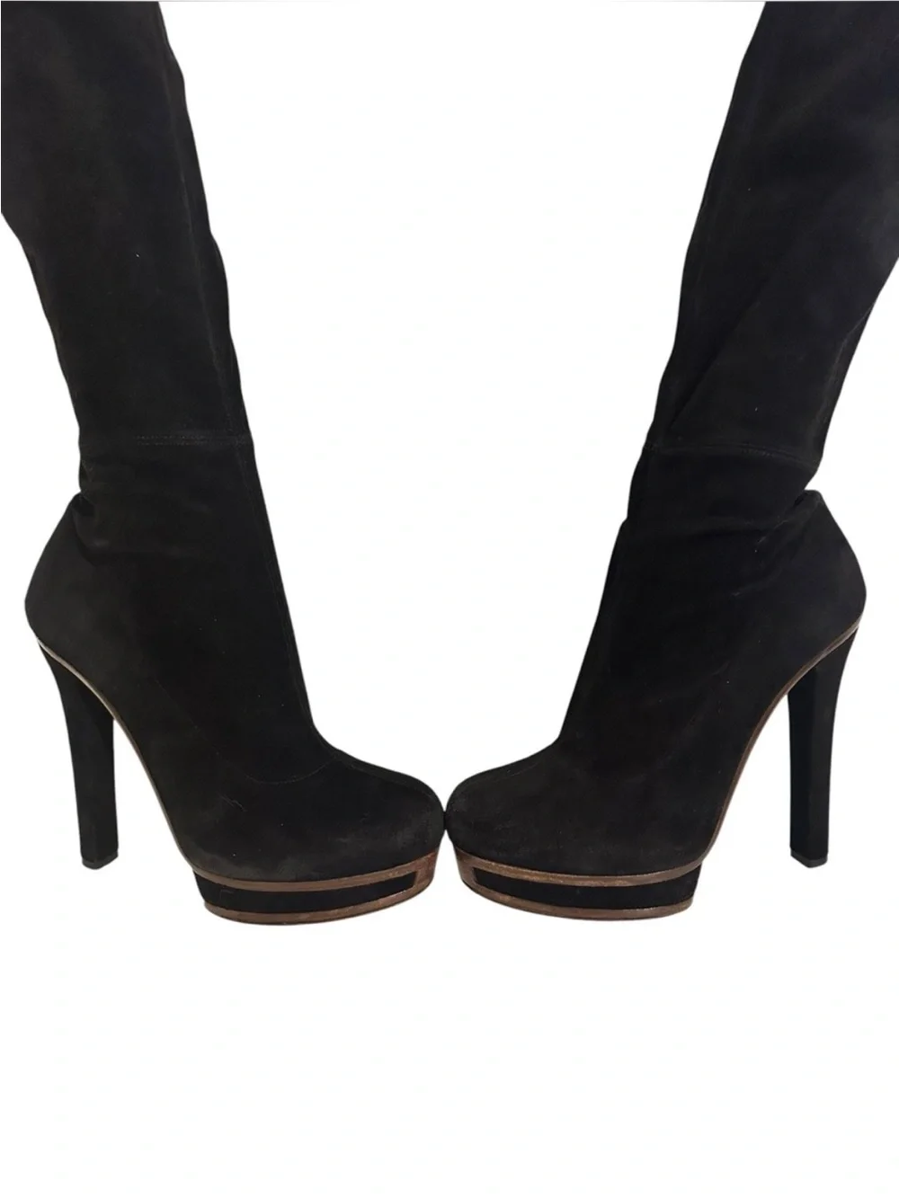 GUCCI Alonya Black Suede OTK Platform Heeled Boots